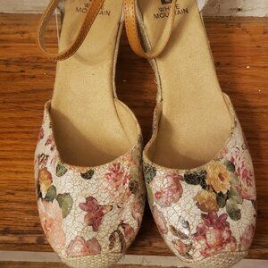White Mountain Mamba Espadrille Wedge Shoes Floral Cap Toe Womens 9 W Multi New